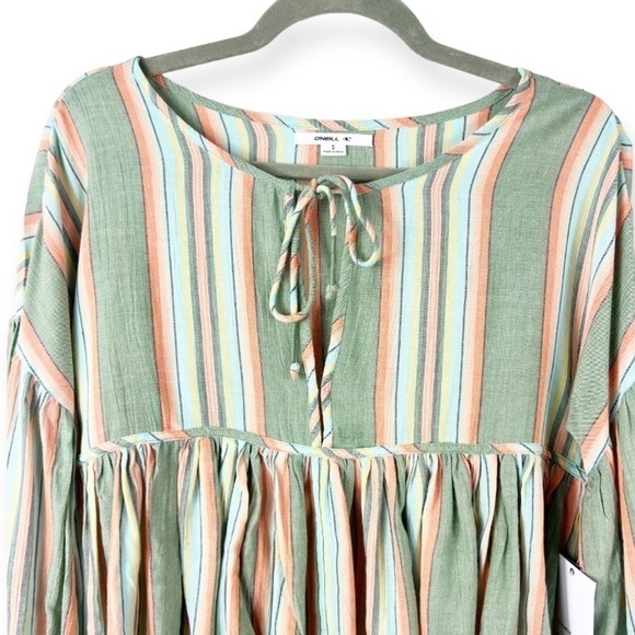 O’NEILL Rosie Stripe Top Bohemian Tie Closure Small Green Blue - Picture 8 of 12